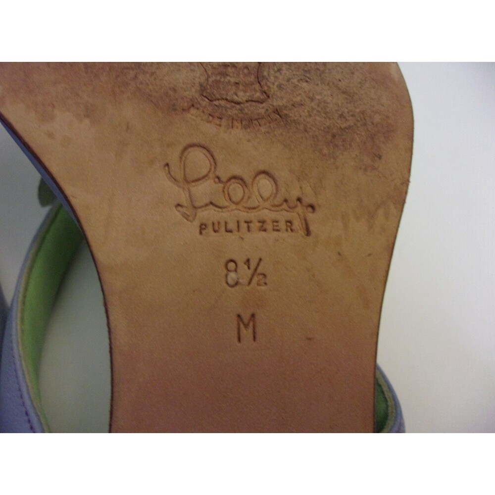 Lilly Pulitzer Floral Thong Kitten Heal Sandals Lavender Lime Sz. 8.5 M Leather - Picture 8 of 8